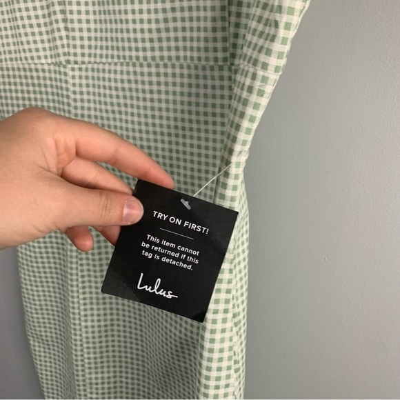 Lulus Happy Chance Green Gingham Square Neck Mini Dress Tank NWT New Large L - Picture 4 of 12